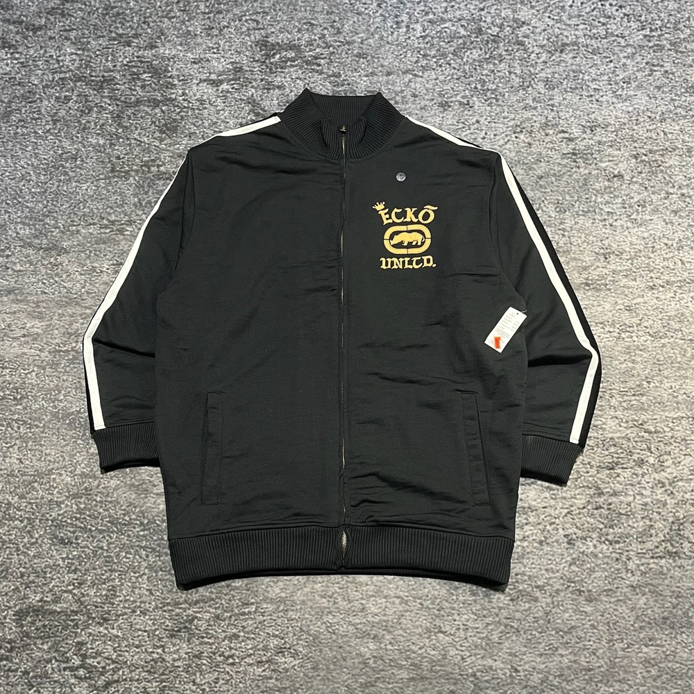 Ecko UNLTD Full Zip Track Jacket Large Black Gold Vintage Y2K Hip-Hop Skater NEW